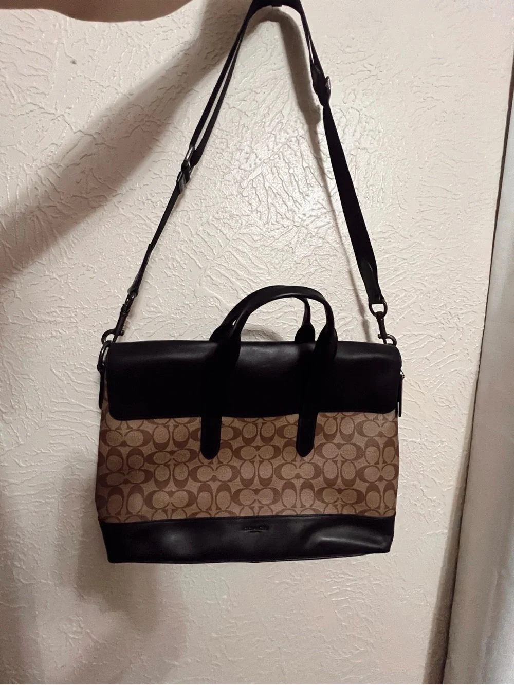 Coach Signature Canvas and Black Leather Laptop Bag